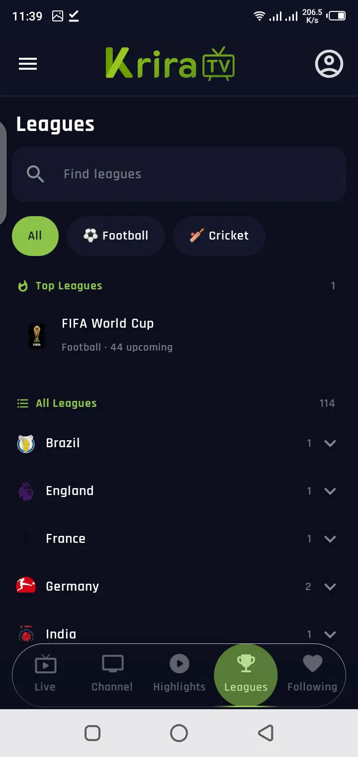 Screenshot of Krira TV APK Download page with app details